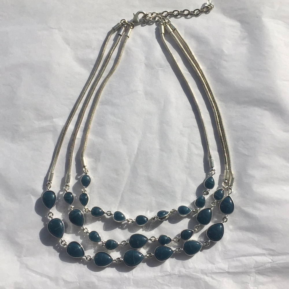 Silver and dark teal stone necklace